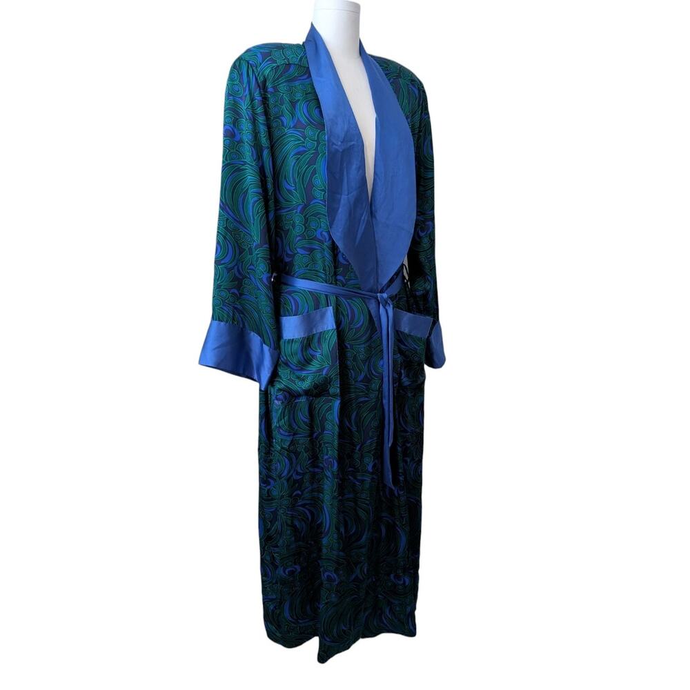 Victoria's Secret Vintage 80s 90s Gold Label 100% Silk Long Robe - Peacock - Picture 4 of 10